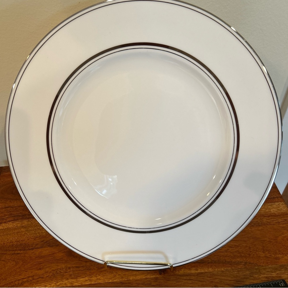 Kate Spade White Luncheon Plate with Platinum Trim by Lenox. Set of 3